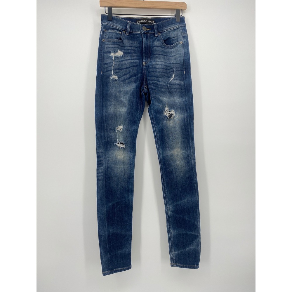 Express Legging High Rise Jeans Womens 4R Dark Wash Distressed Stretch Denim